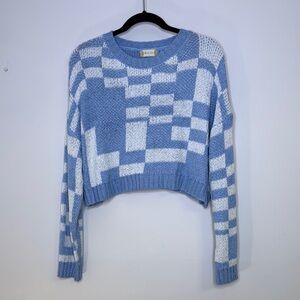 Altar'd State Blue and White Geometric Cropped Sweater